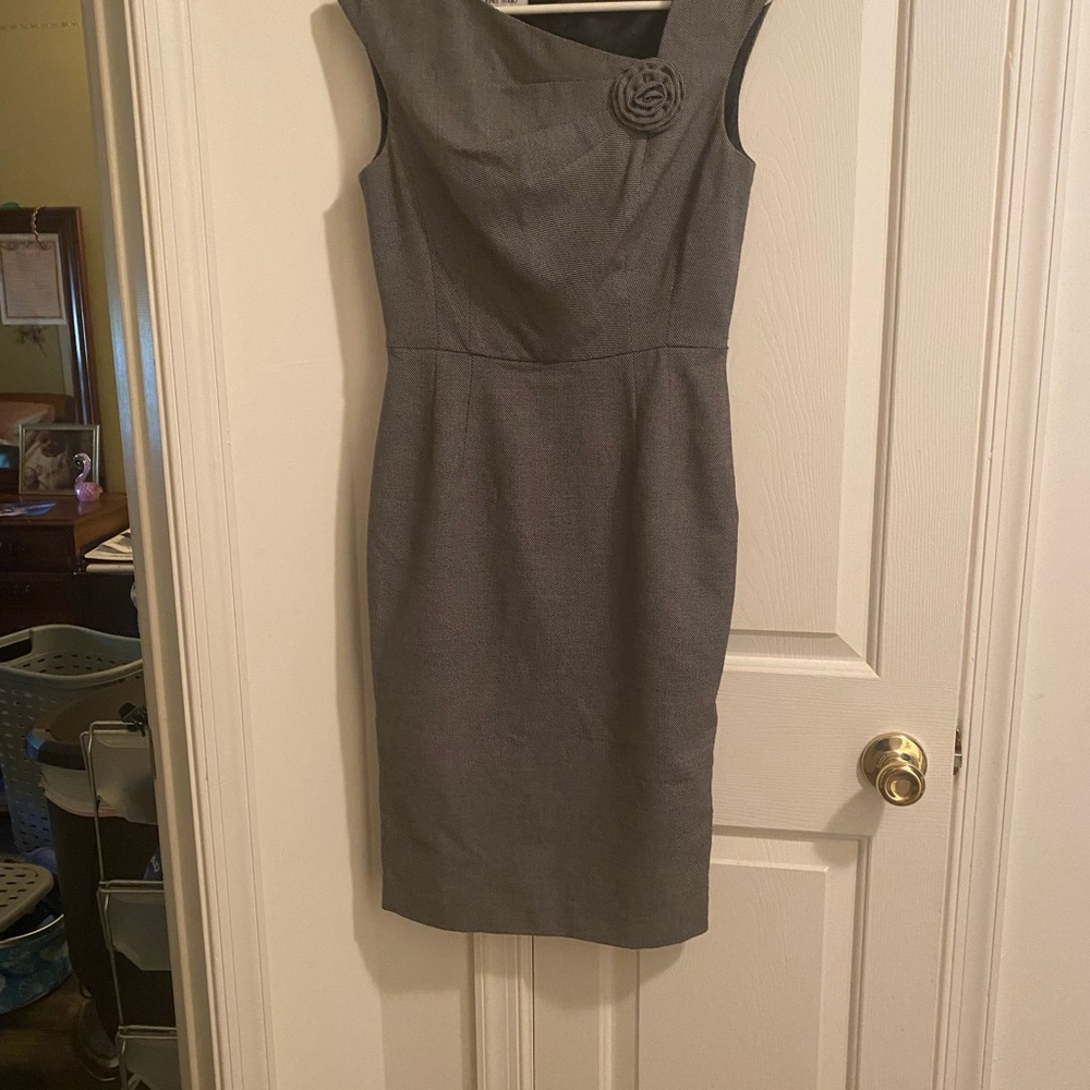 Jones Studio Charcoal Midi Dress with Rose Accent